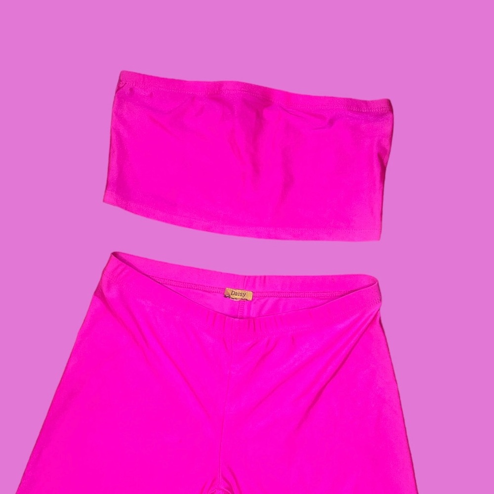 Pink mini top and biker shorts set